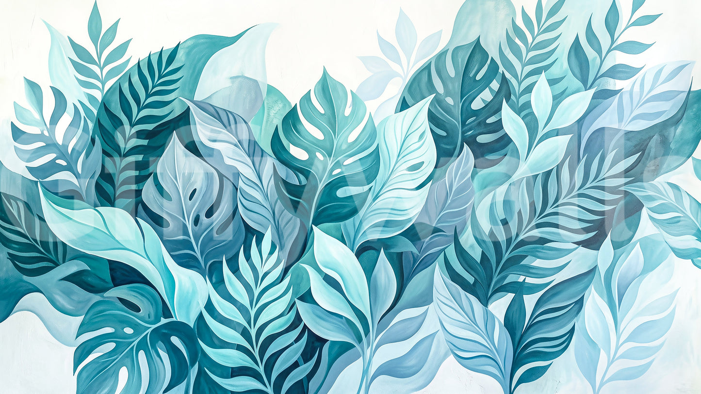 Aqua Botanical Oasis Wall Mural