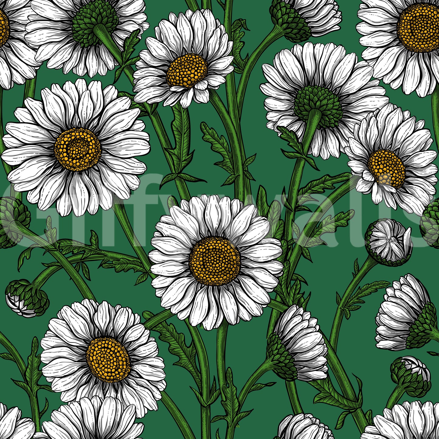 Daisies on emerald green Wallpaper