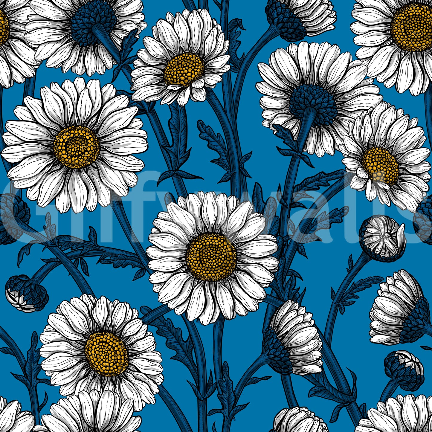 Daisies on blue 2 Wallpaper