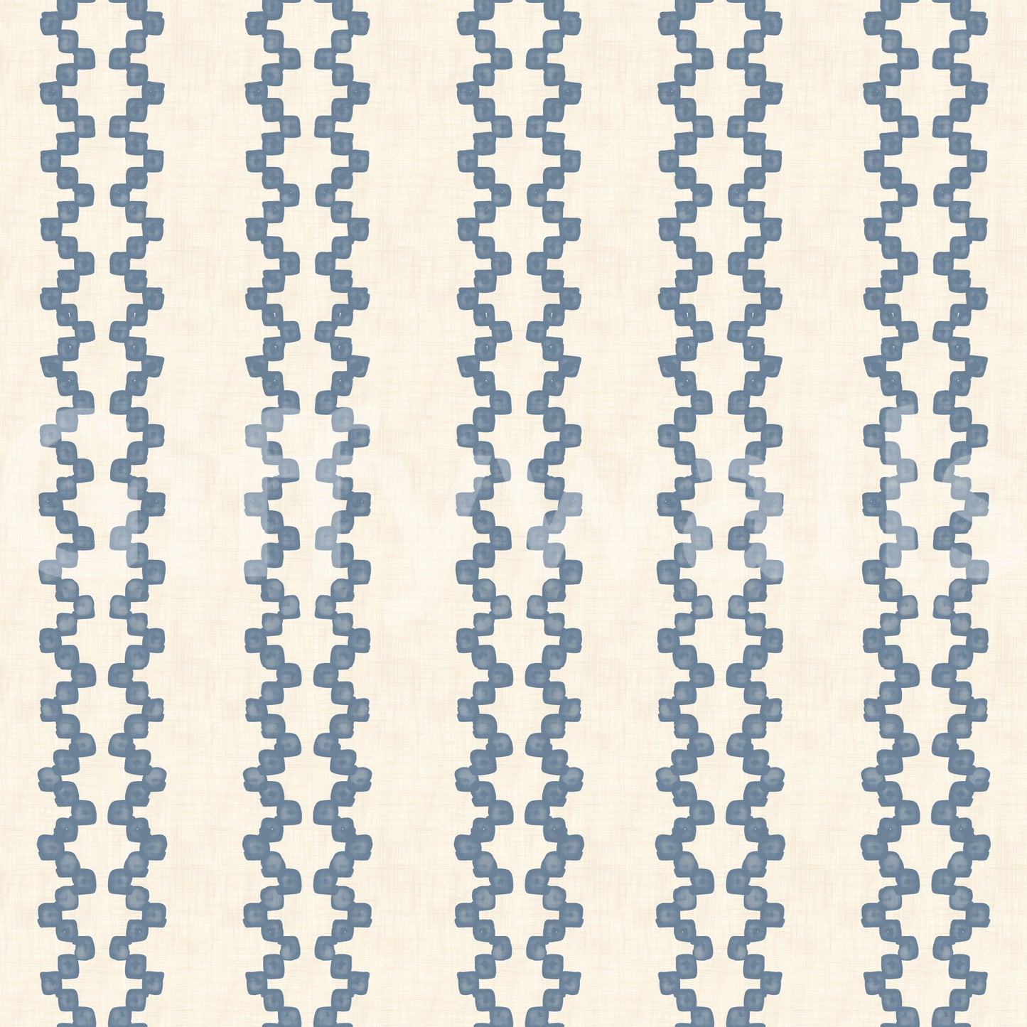 Cream backing balances the slate blue zellige ornament in this striped wallpaper