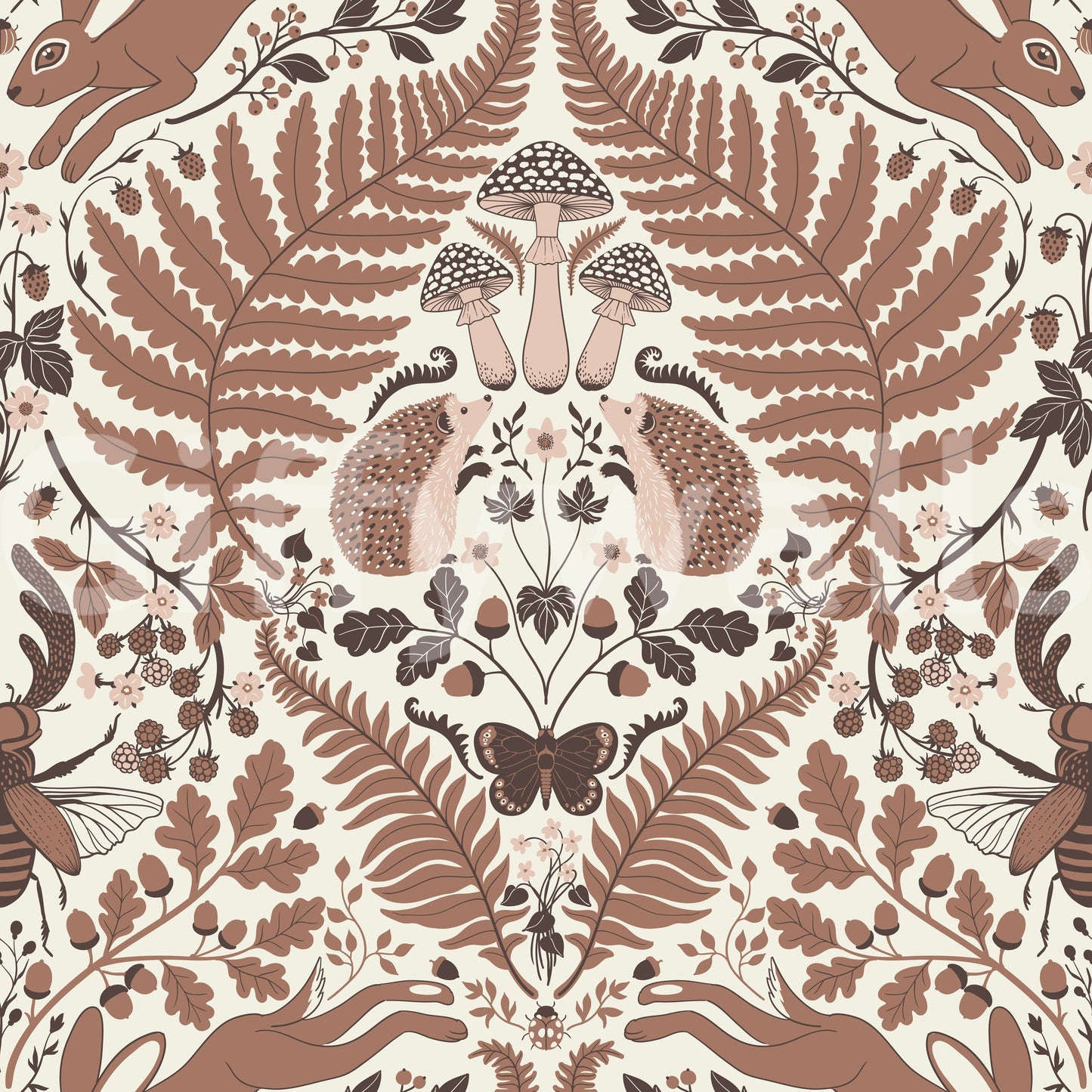 Woodland Whispers/Owls and Squirrels in the Oak/mocha mousse brown and arona blue Wallpaper