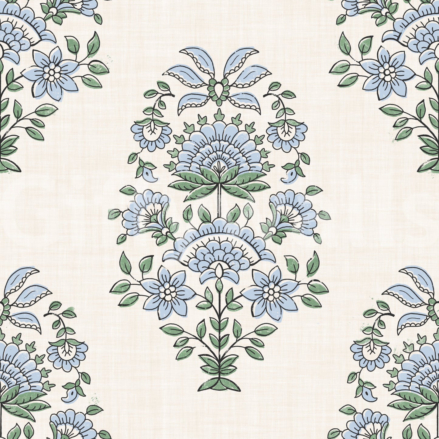 Serene Blue Floral Motif Wallpaper