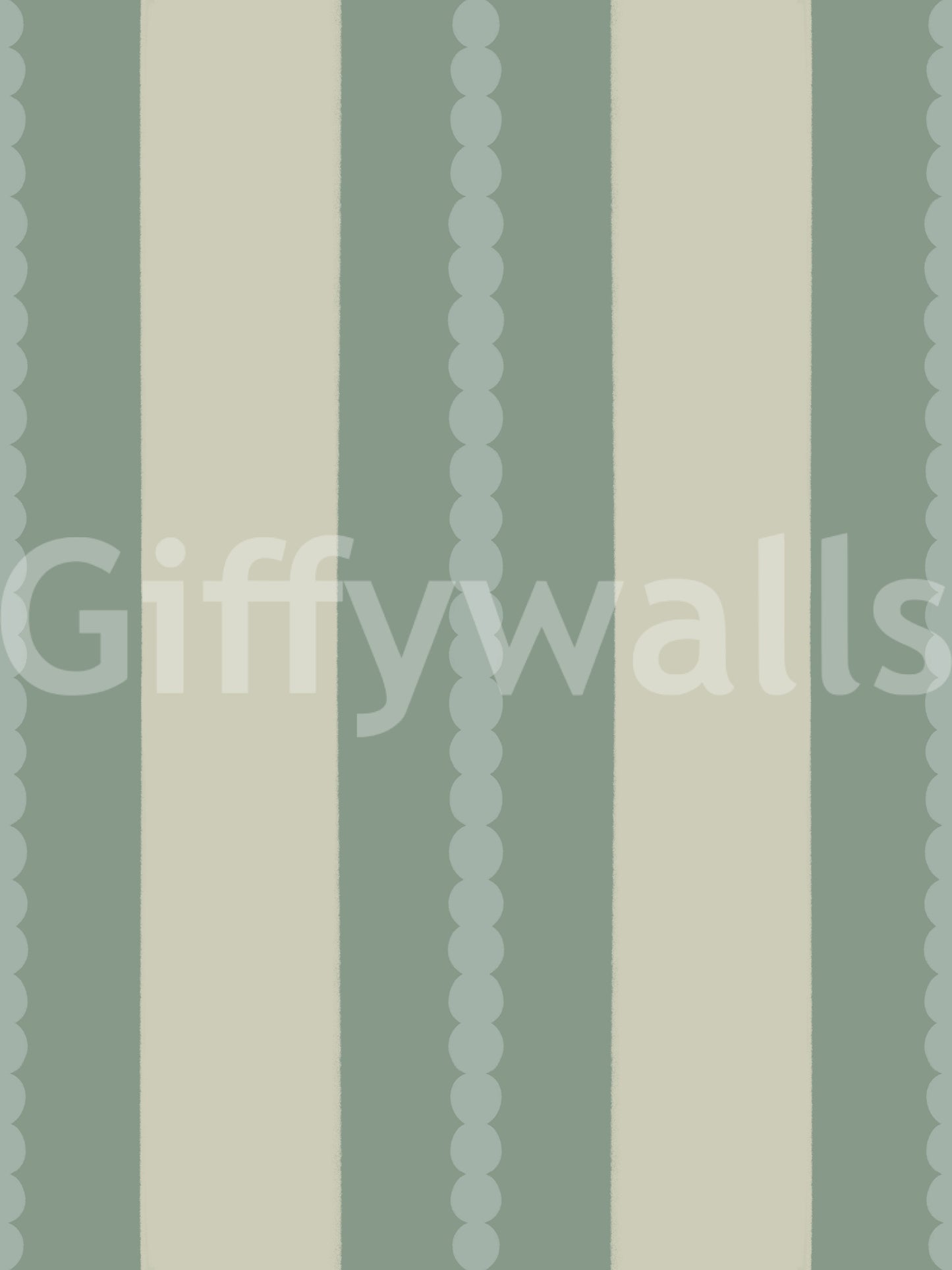 Soft Sage and Beige Stripes Wallpaper details of rounded motifs.