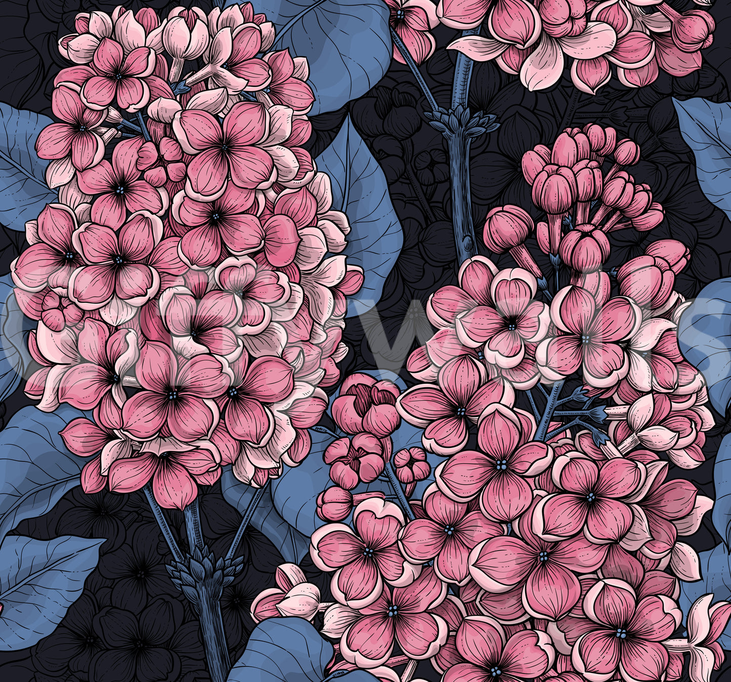 Beautiful botanical motifs emerge clearly from the Lilac Wallpaper surface.