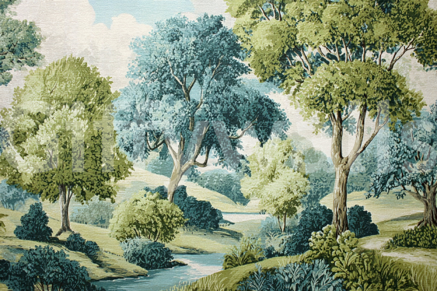 Tranquil Woodland River Vista design with scenic trees and open landscape