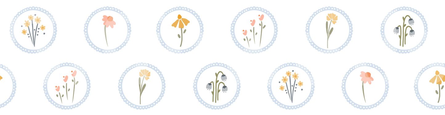 Coneflower sketches march in tidy rows across the Wildflowers wallpaper