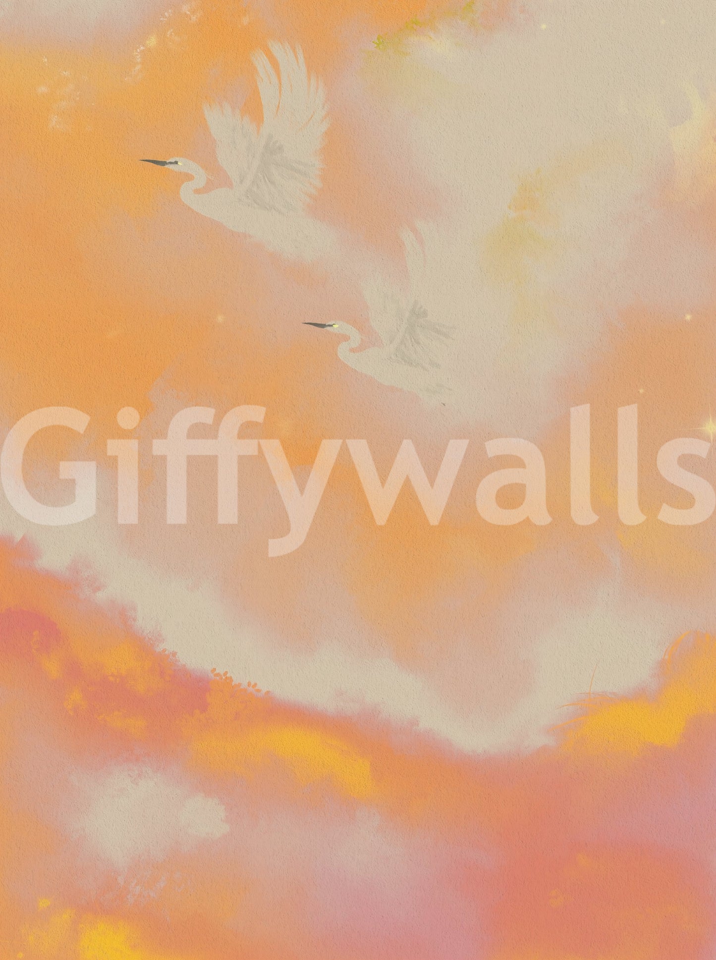 Warm sunset glow runs across the Soaring Dreams heron wall mural