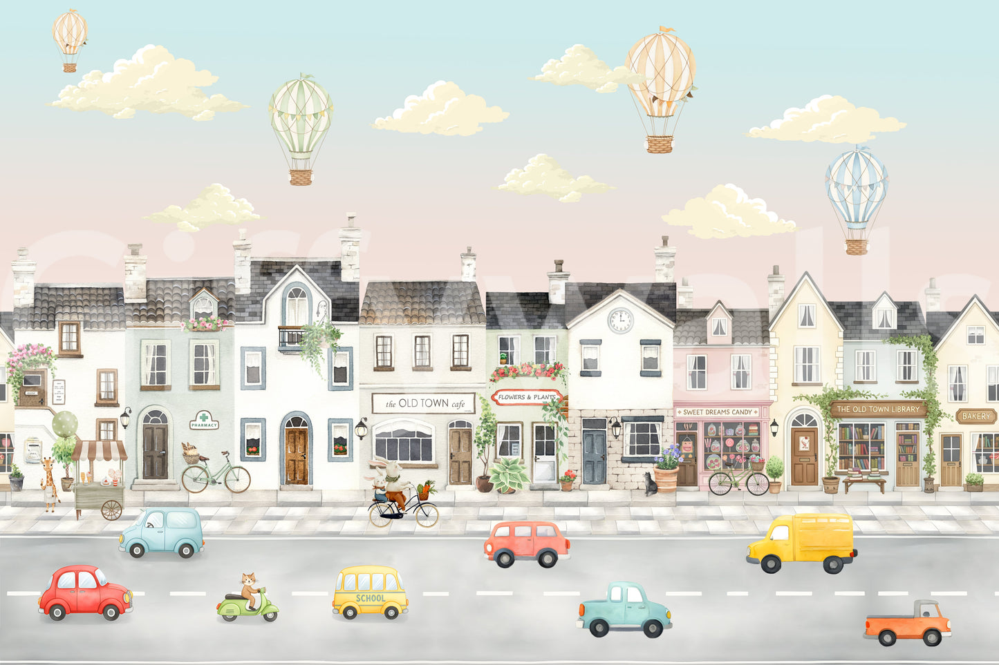 Whimsical Town Adventures Wall Mural