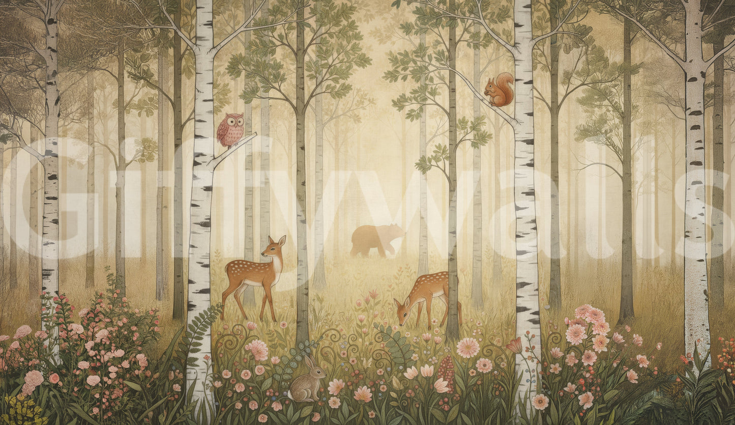 Forest Animals and Wildflowers – Warm Sun Wall Mural