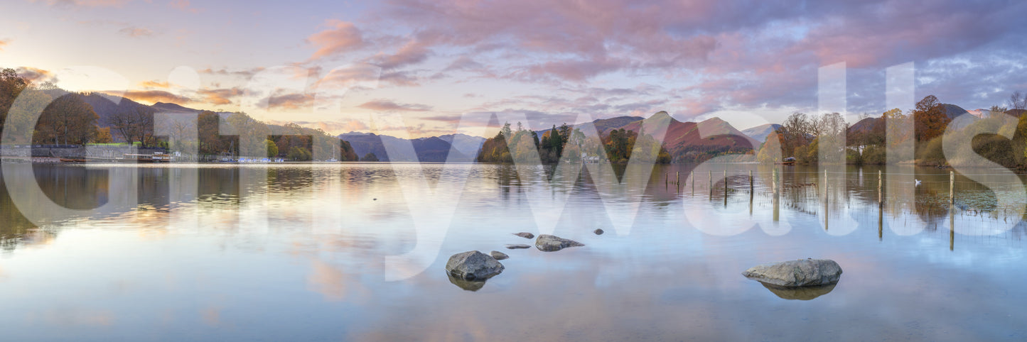 Autumn Lakeside Glow Wall Mural