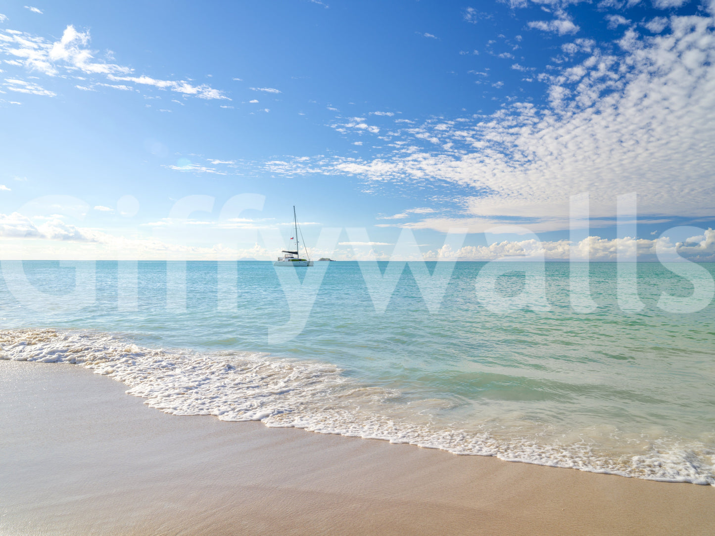 Beach landscape wall mural with relaxing coastal scenery