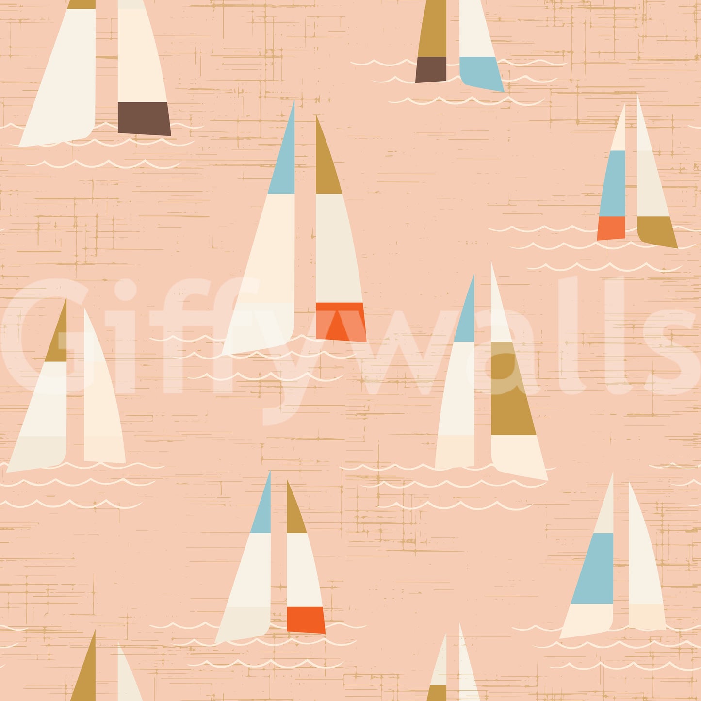 Mid Century Sailboats wall mural spreads a low-key nautical look in matte tones.