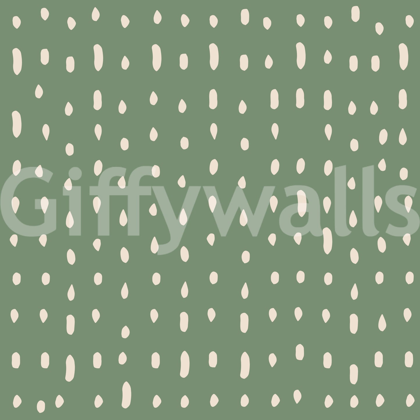 Subtle mid century rhythm flows through the cream and sage green Seed Dots wall mural.