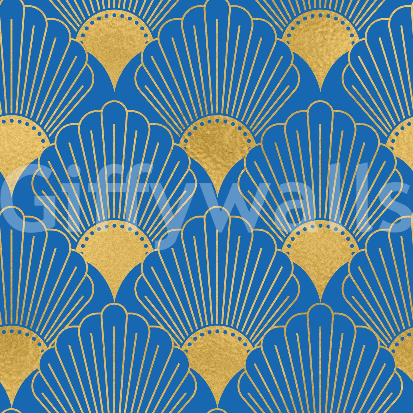 Art Deco Golden Fans Royal Blue Wallpaper Wallpaper
