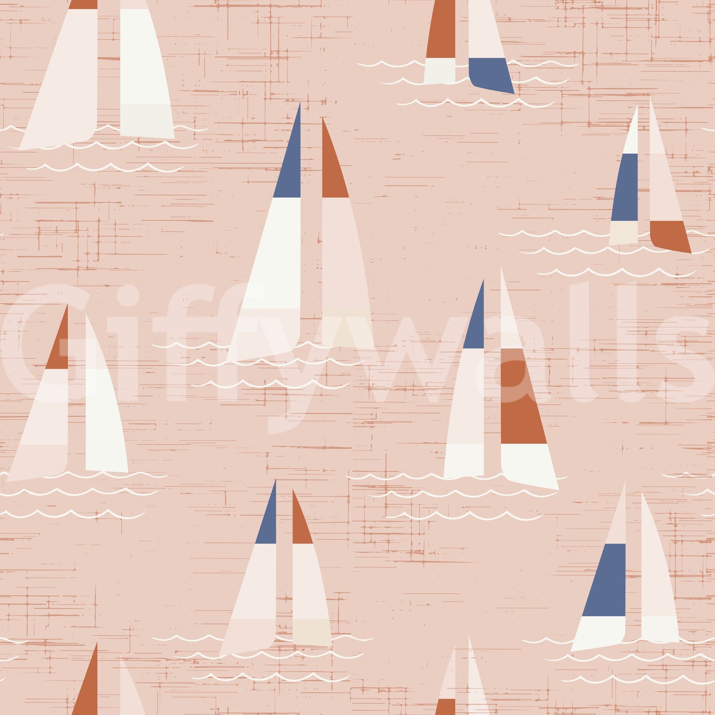 Blush Pink Mid Century Sailboats Wallpaper