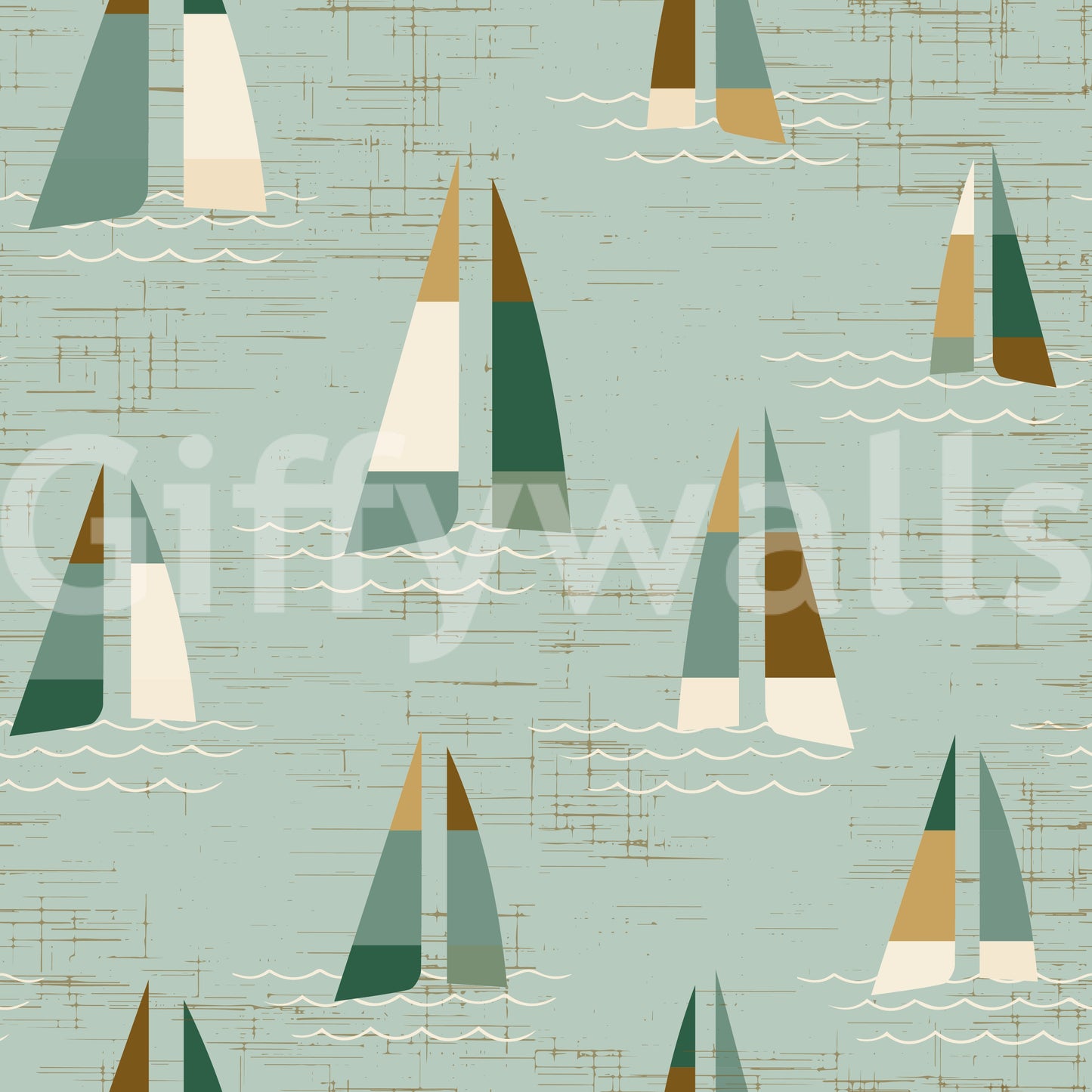 Seafoam Green Mid Century Sailboats Wallpaper Wallpaper