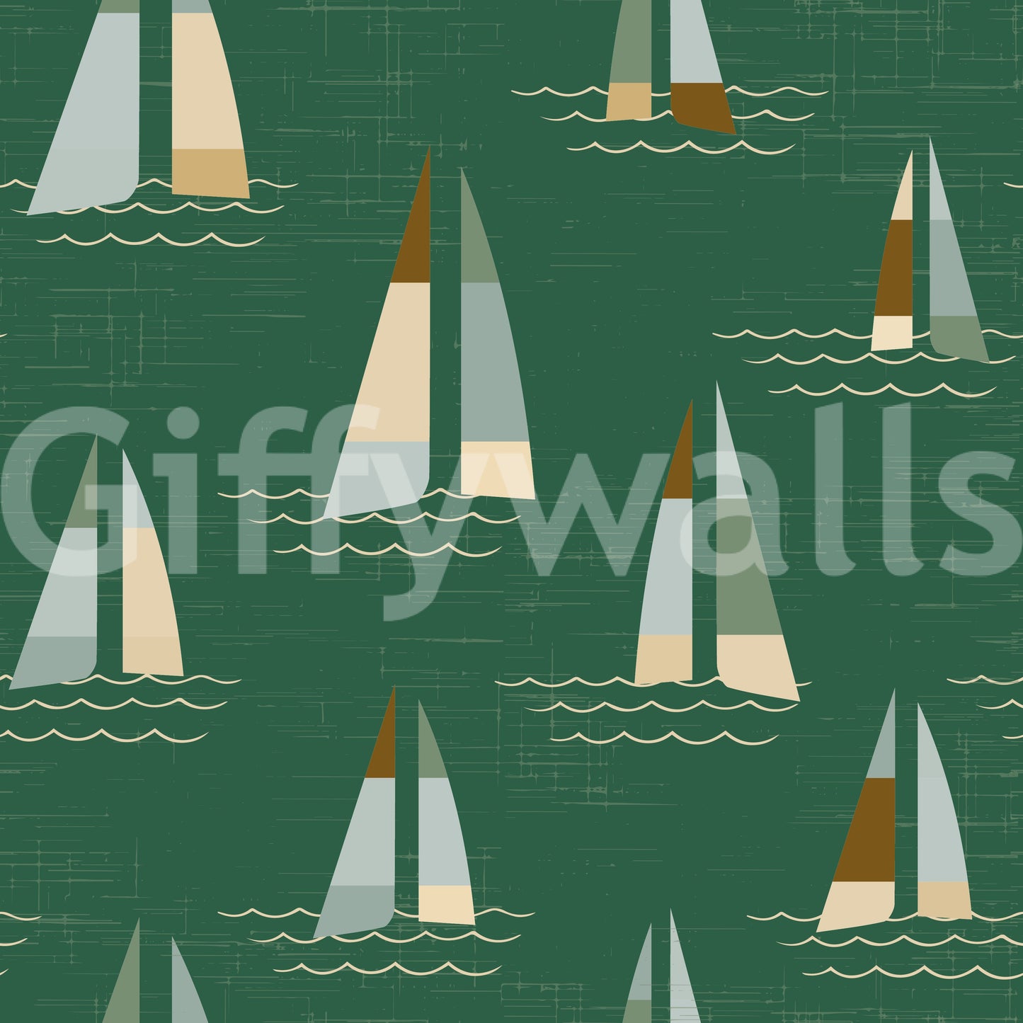 Emerald Green Mid Century Sailboats Wallpaper Wallpaper