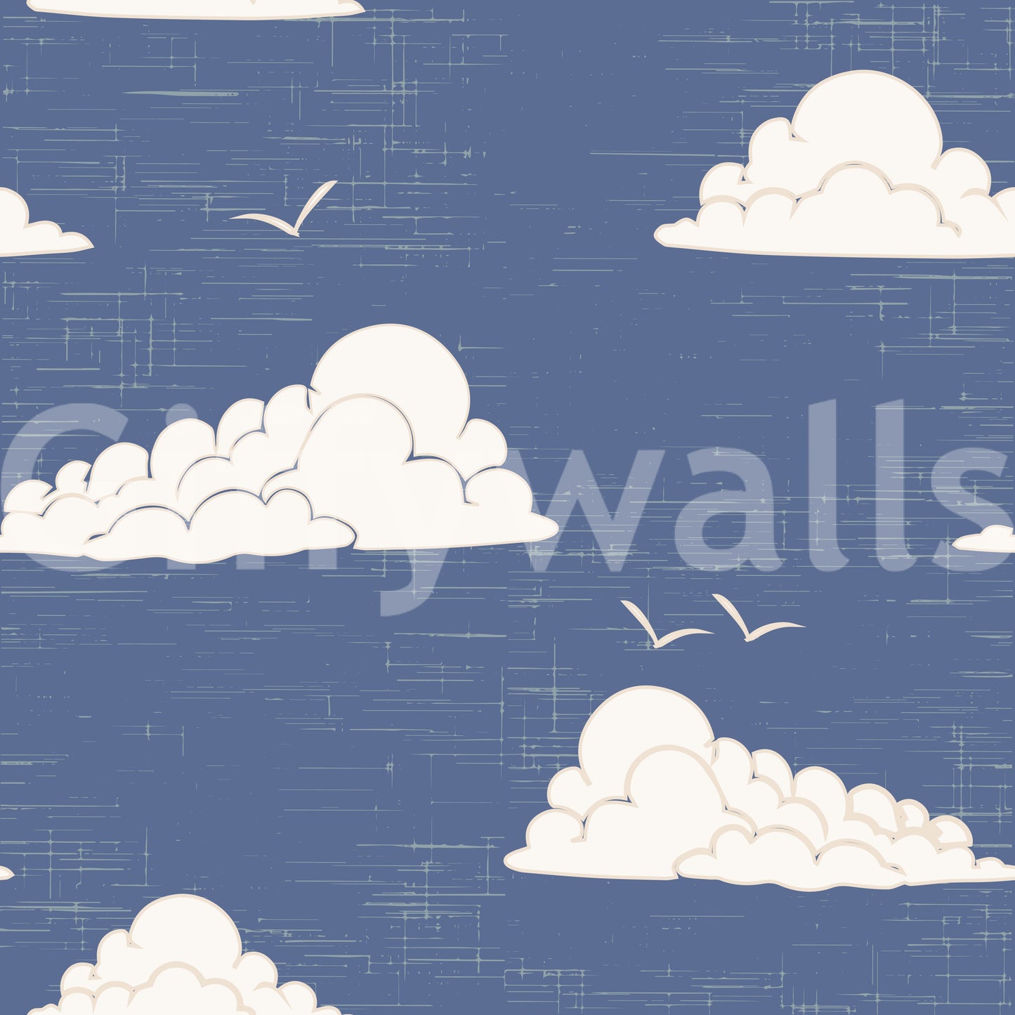Dusty Blue Mid Century Cloud Sky Wallpaper
