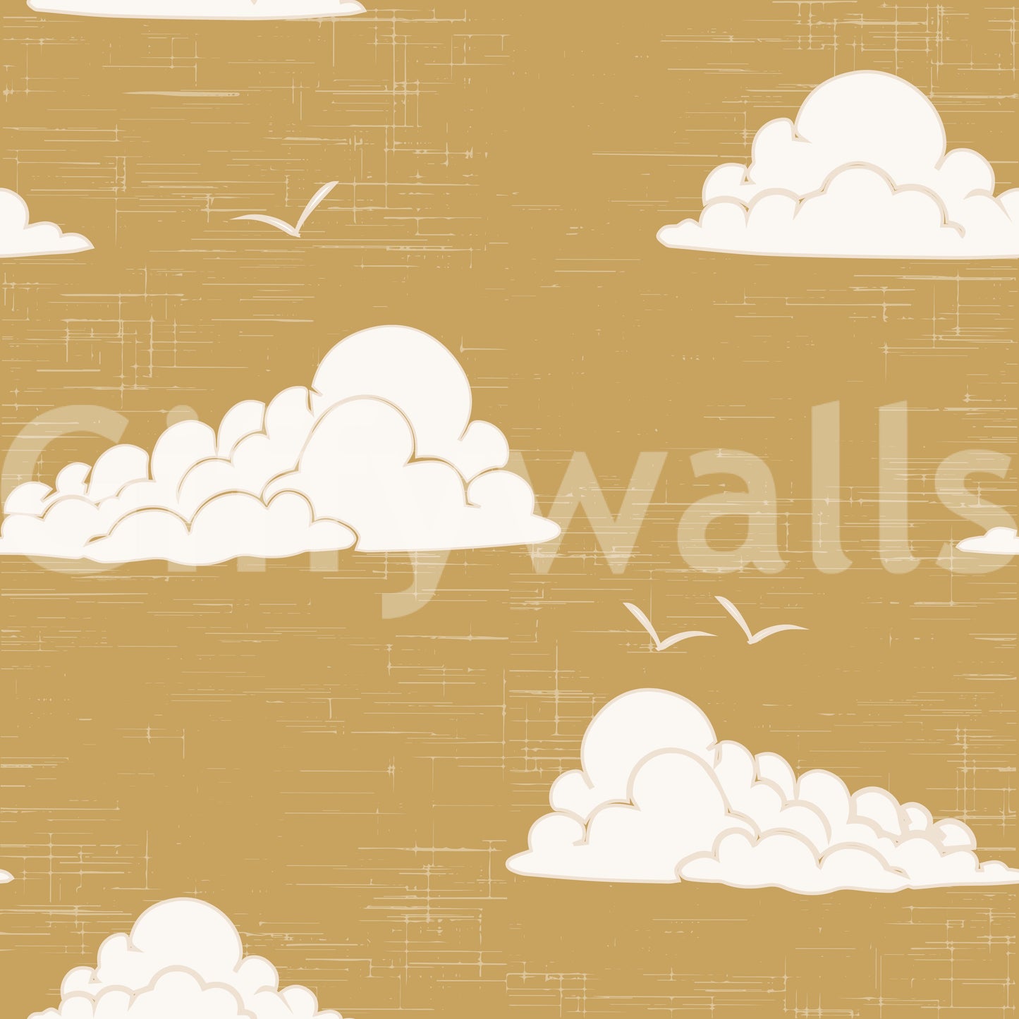 Mustard Mid Century Cloud Sky Wallpaper Wallpaper