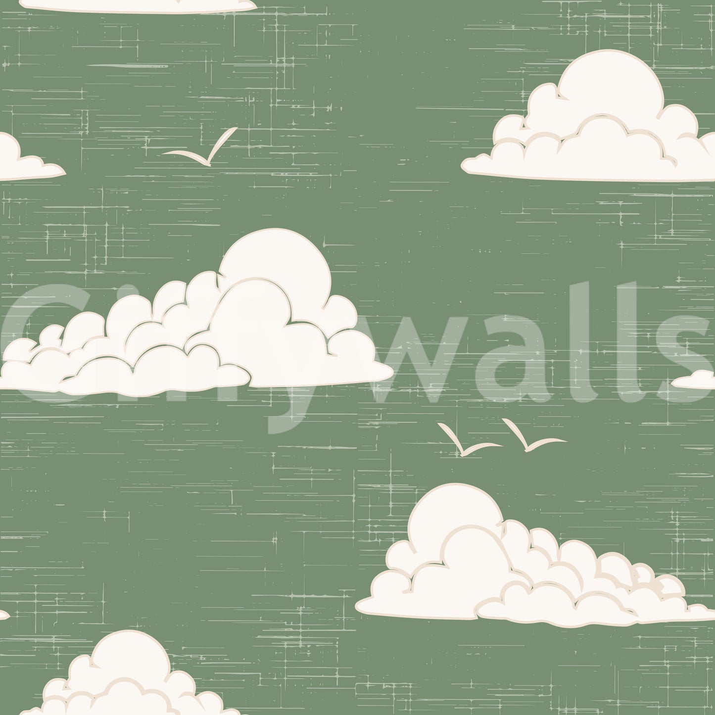 Sage Green Mid Century Cloud Sky Wallpaper Wallpaper