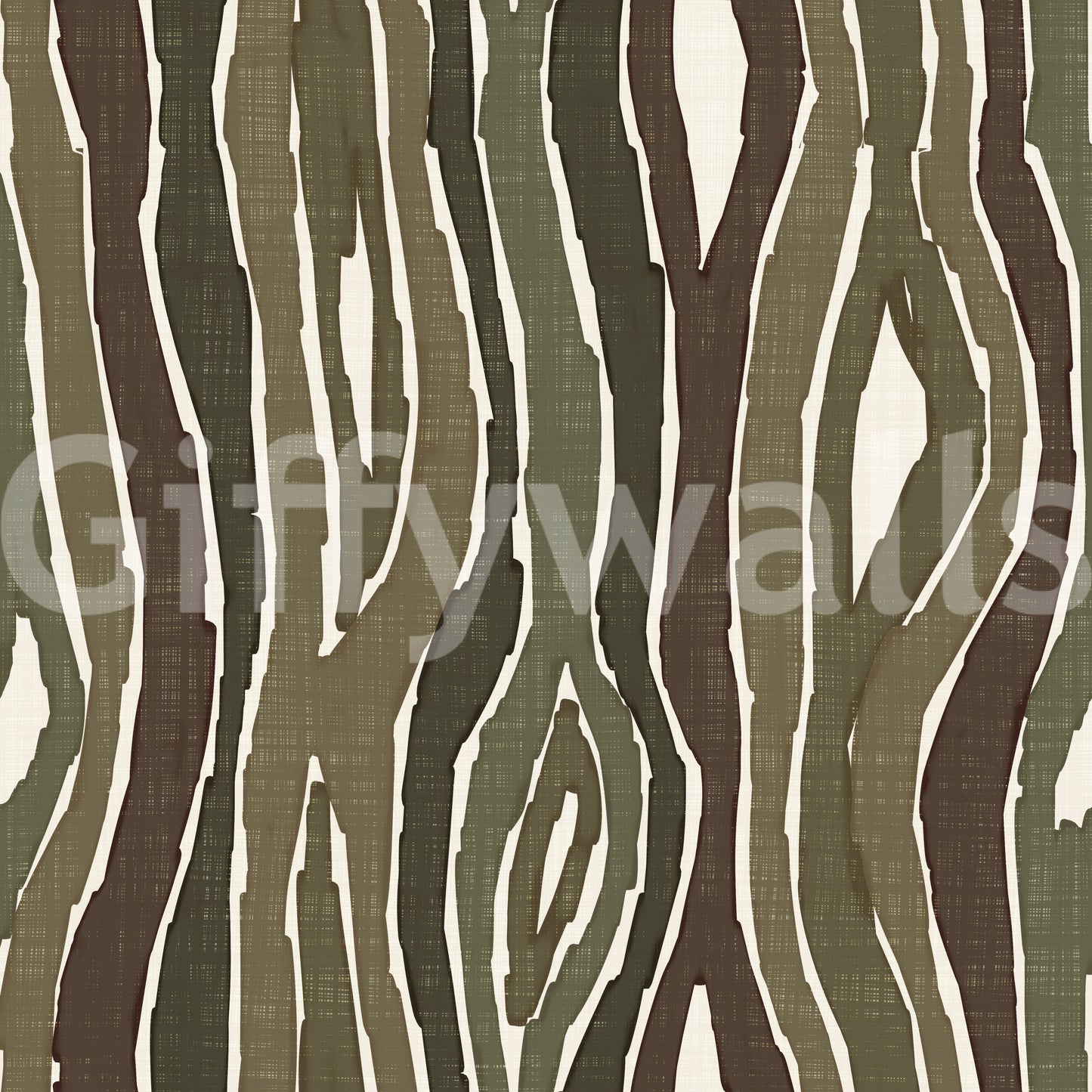 Organic Wavy Woodgrain Vertical Stripes - Earthy Moss Wallpaper