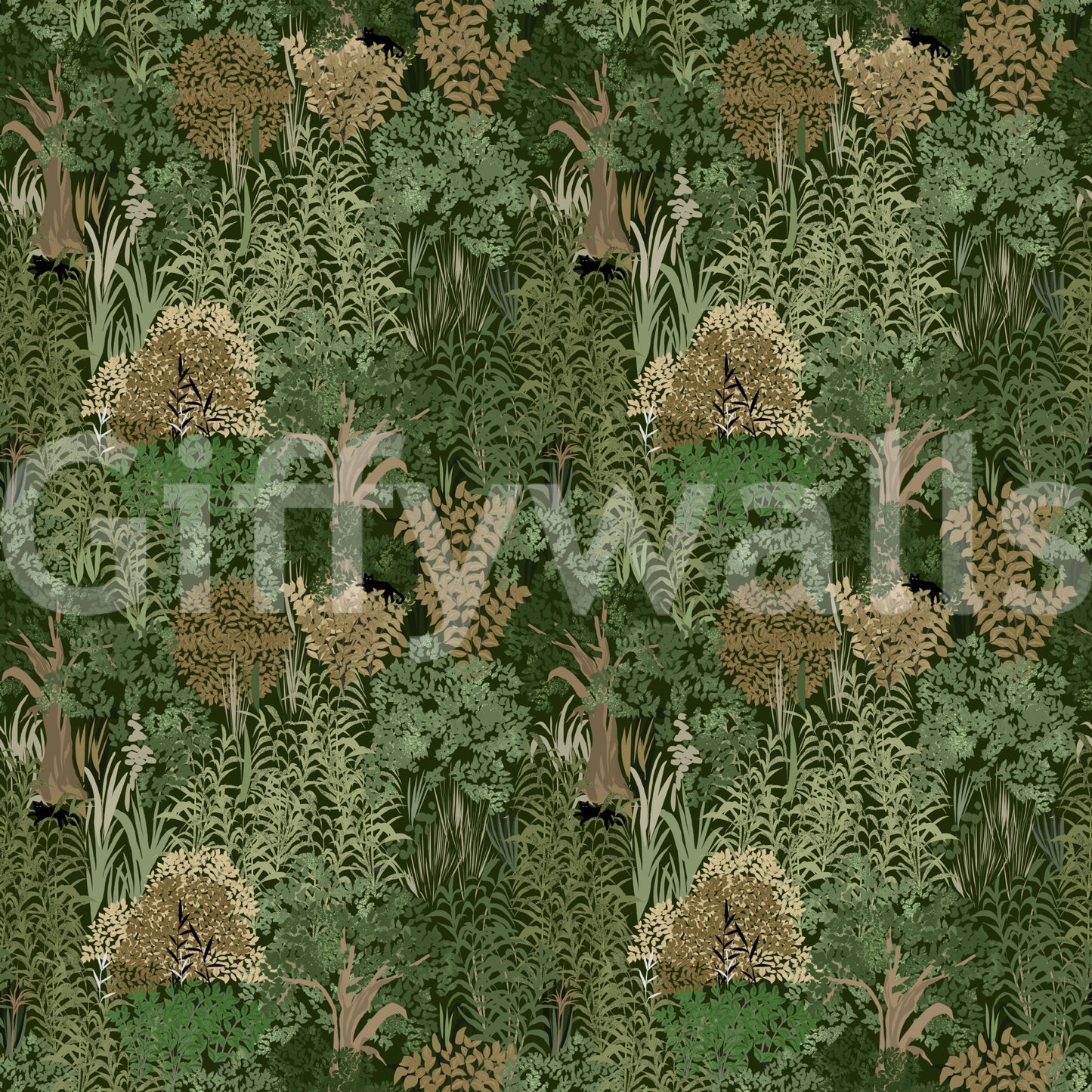 Enchanted Botanical Jungle and Hidden Panthers Wallpaper