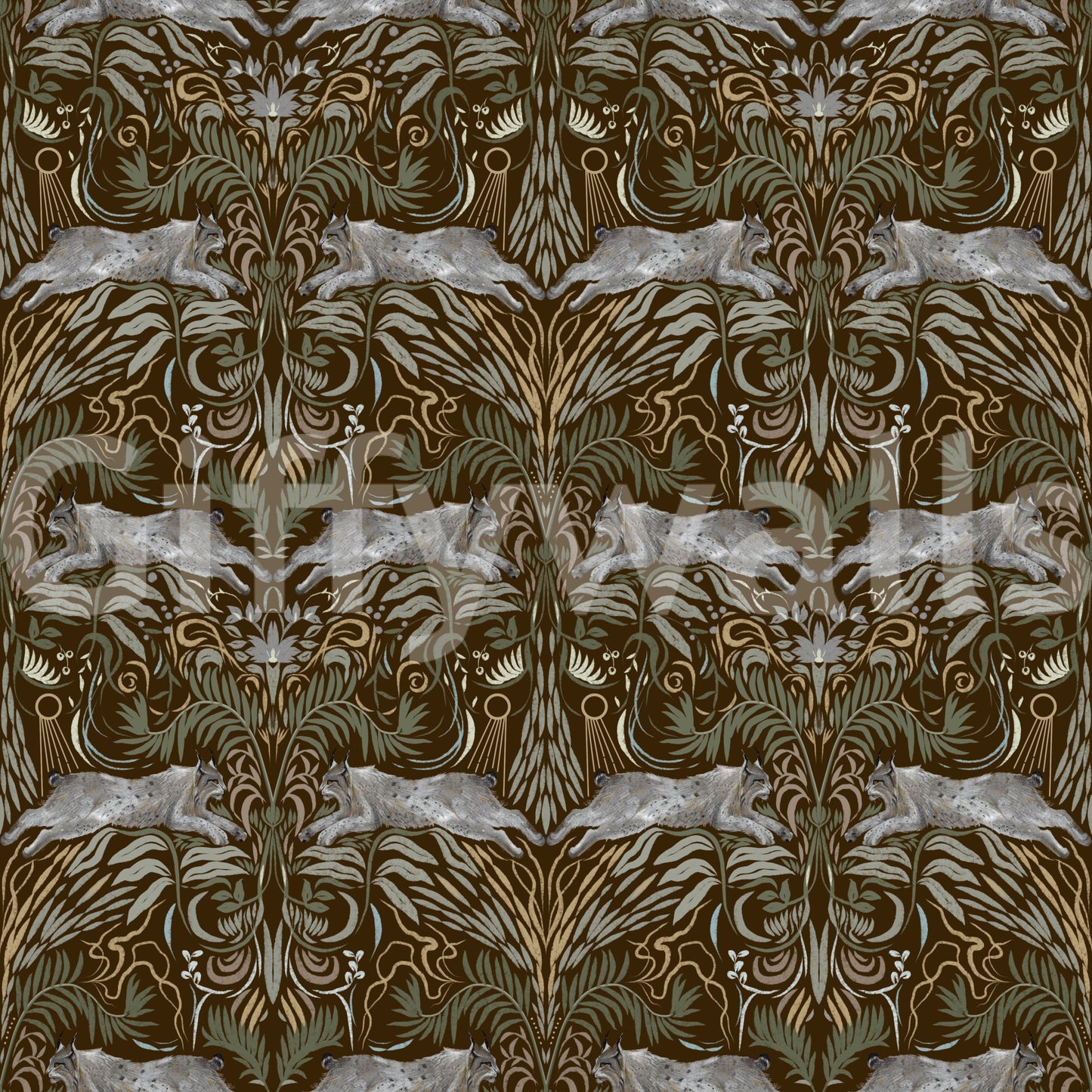 Enchanted Forest Lynx Tapestry Wallpaper Wallpaper