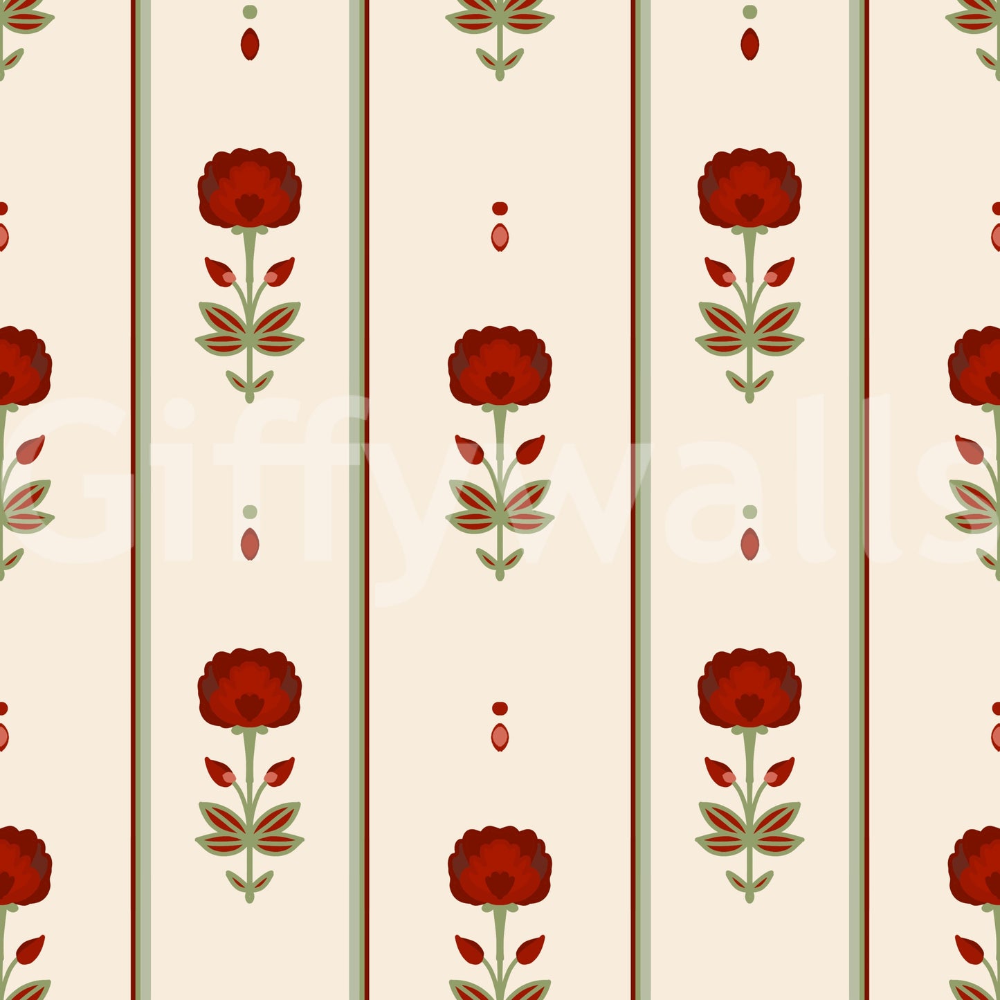 Vintage Heritage Red Floral Stripe Wallpaper Wallpaper