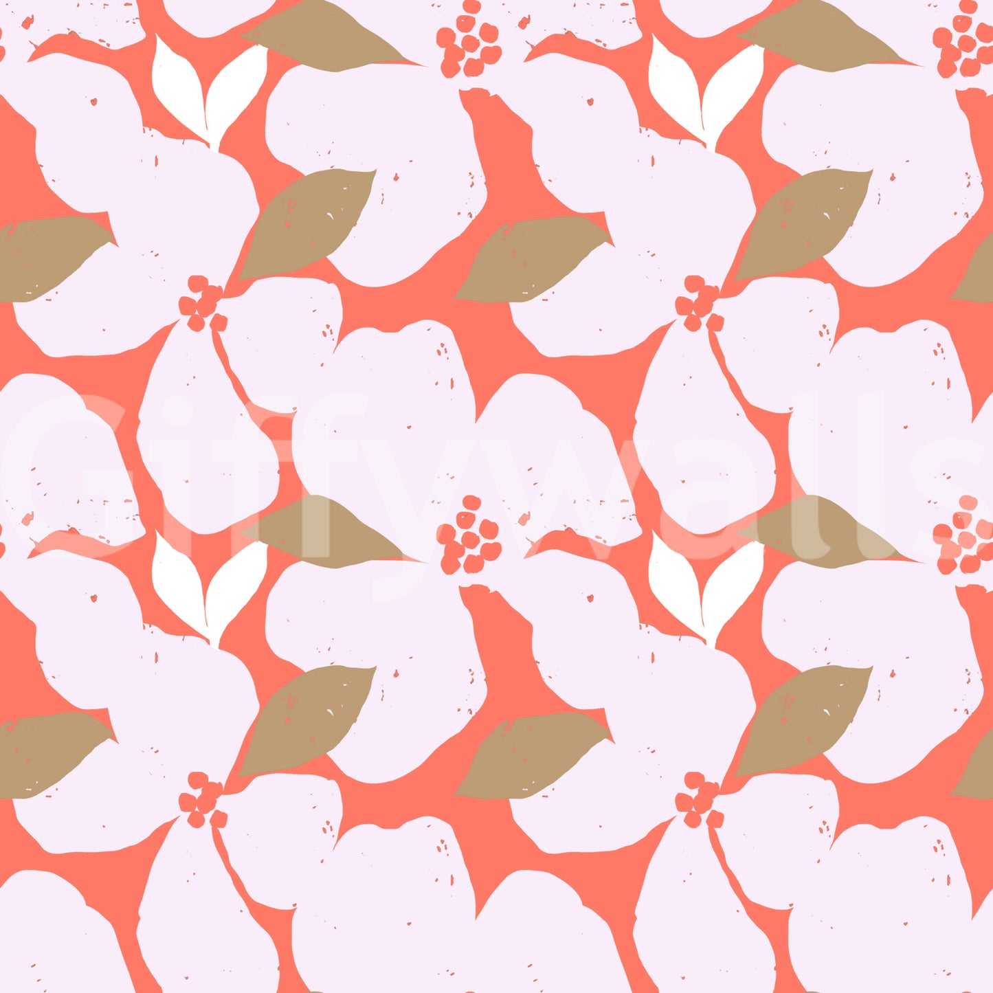 Retro Coral Abstract Floral Wallpaper Wallpaper