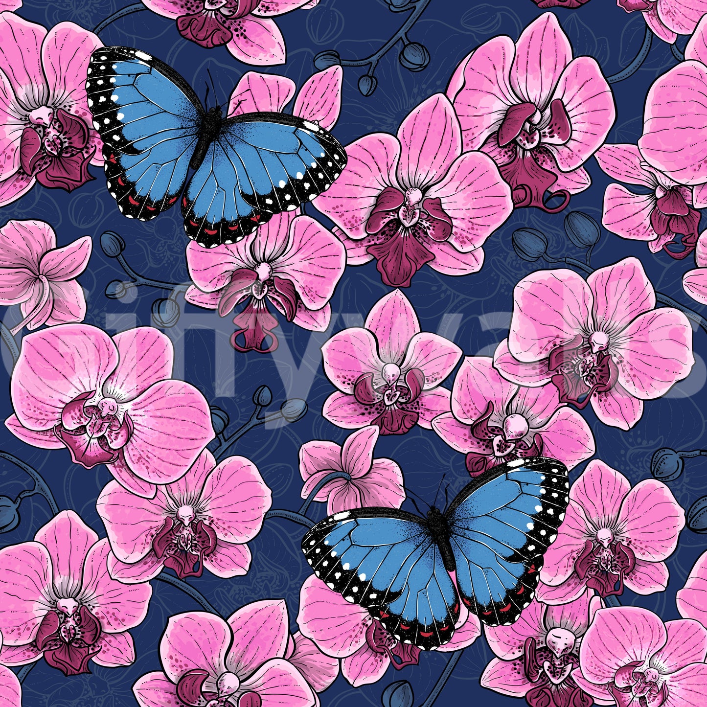 Botanical Orchid Garden with Butterflies 3 Wallpaper