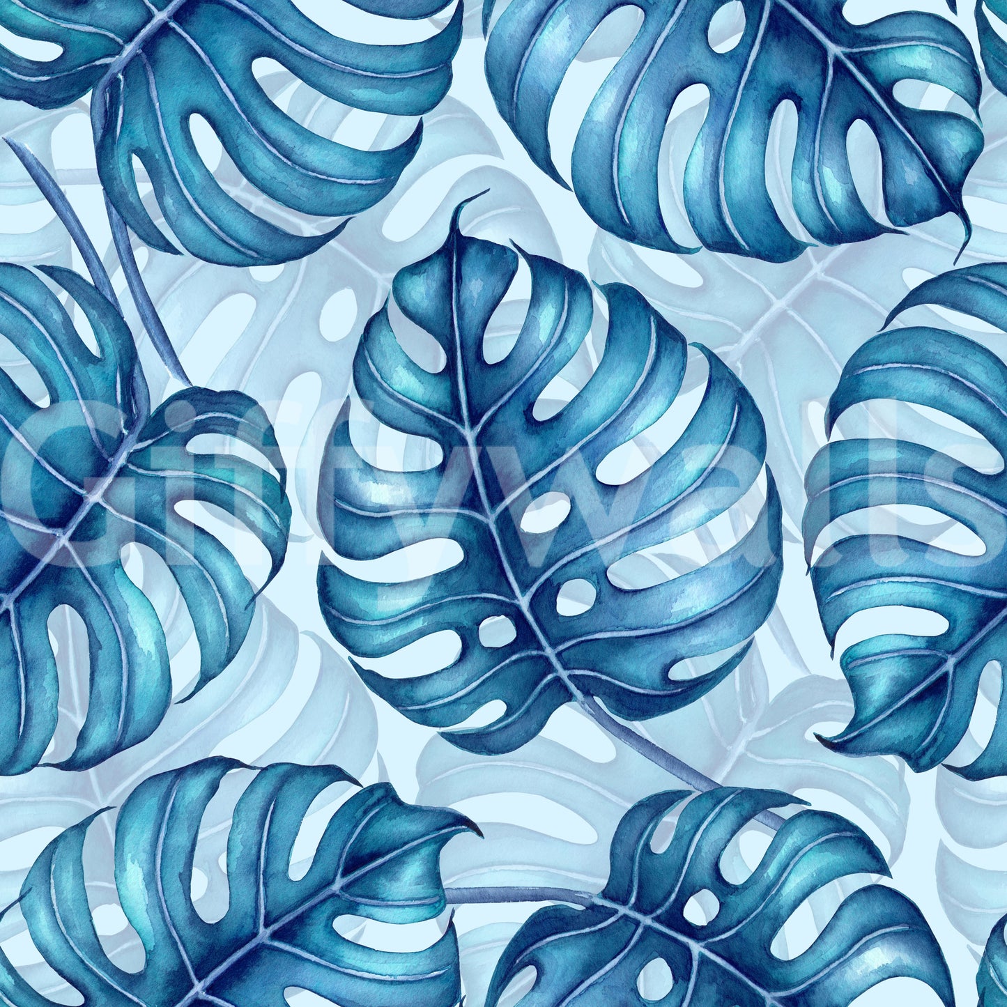 Monstera watercolor in blue Wallpaper