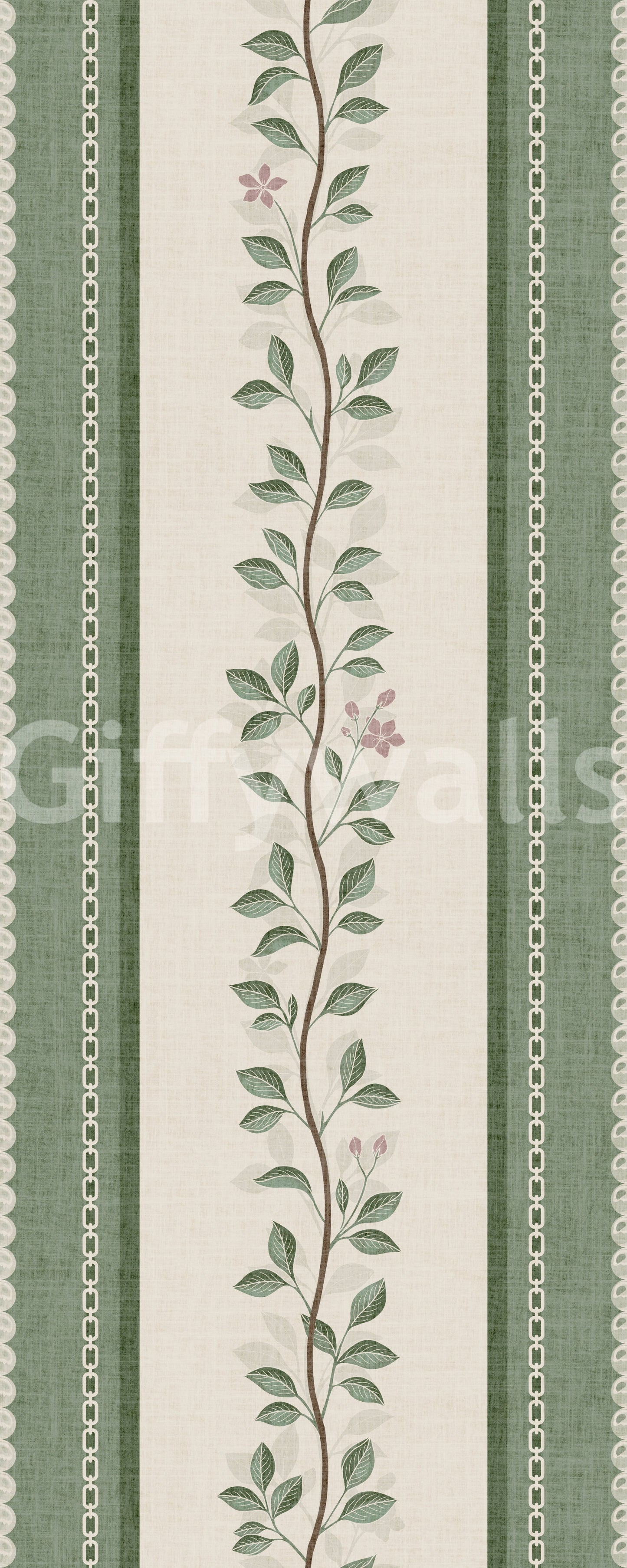 Winding Sage Vine Linen Stripe Wallpaper