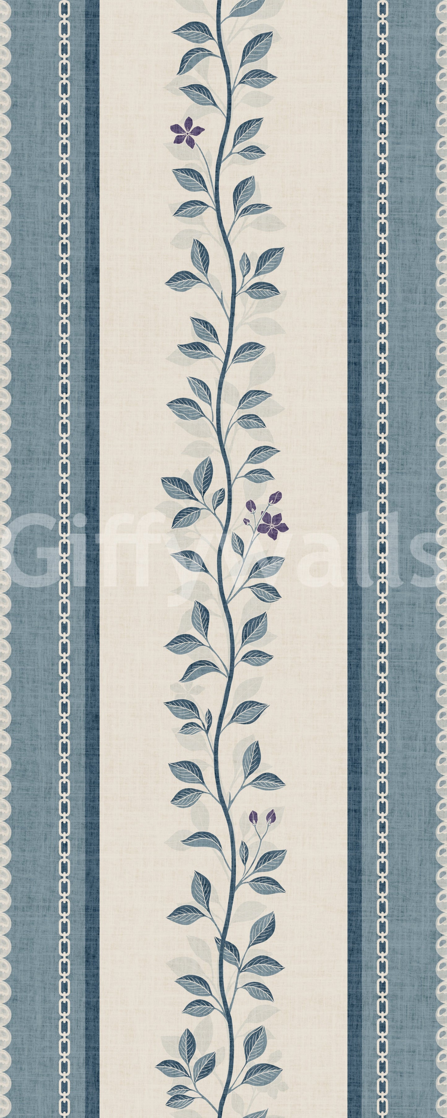 Coastal Slate Blue Vine Stripe Wallpaper