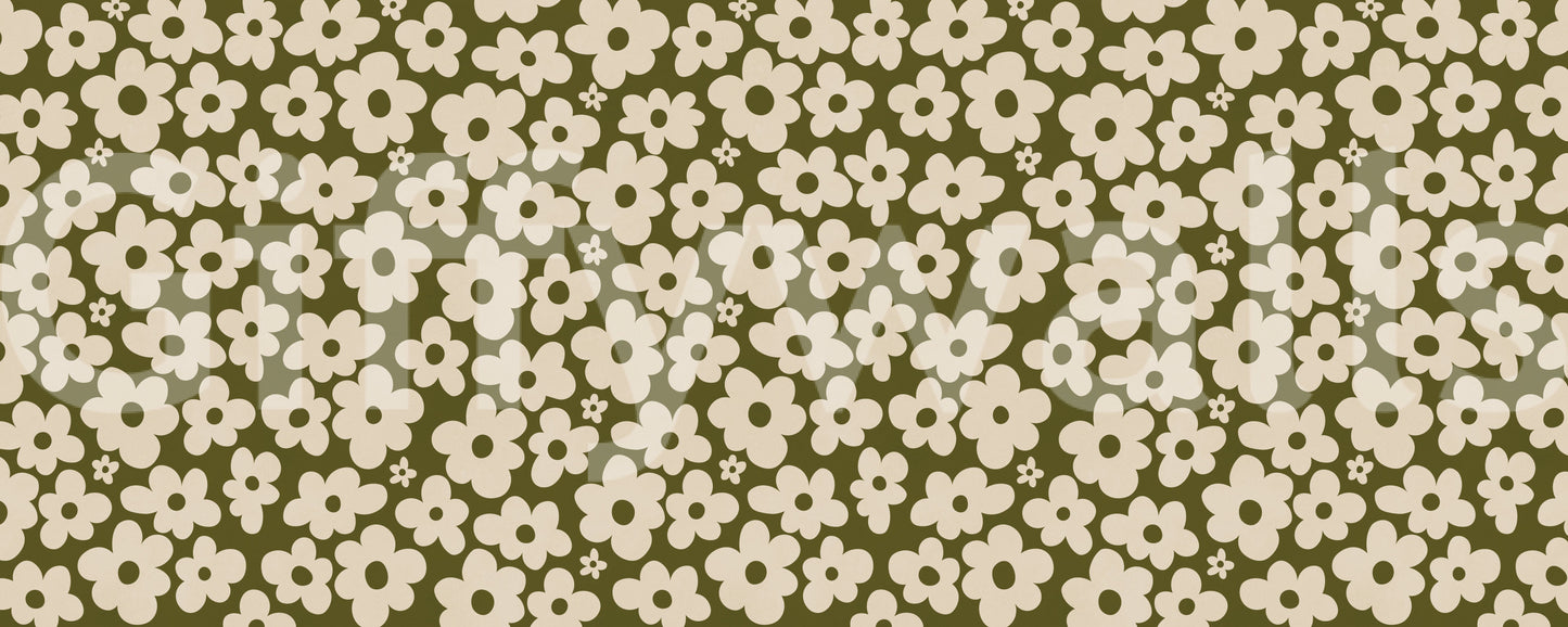 Retro Daisy Meadow in Sage and Cream Wall Mural