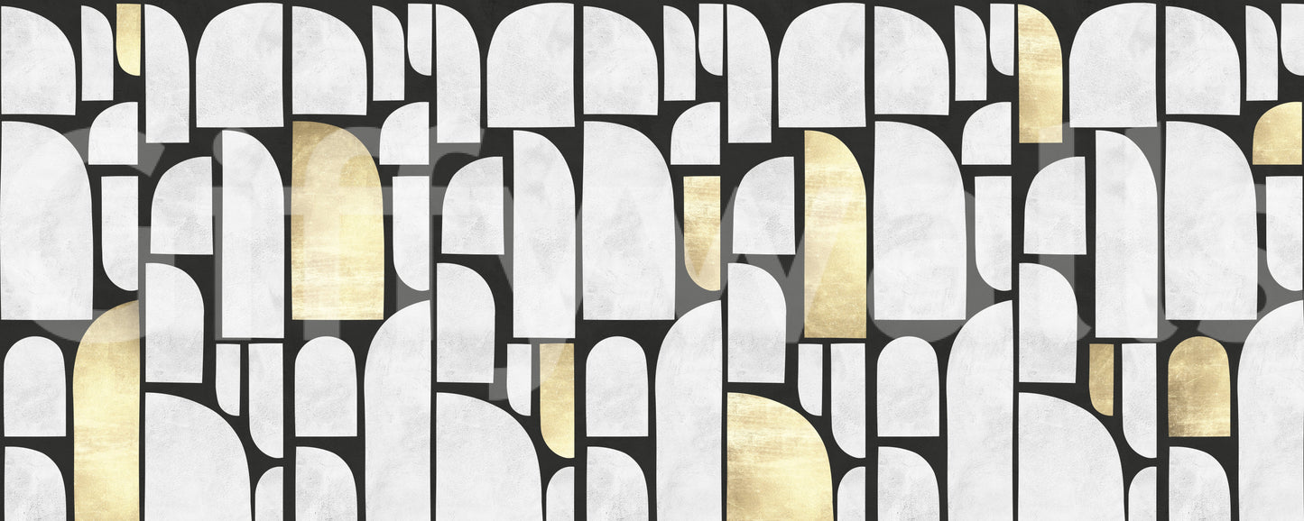 Modernist Gold and Stone Archway Motif Wall Mural
