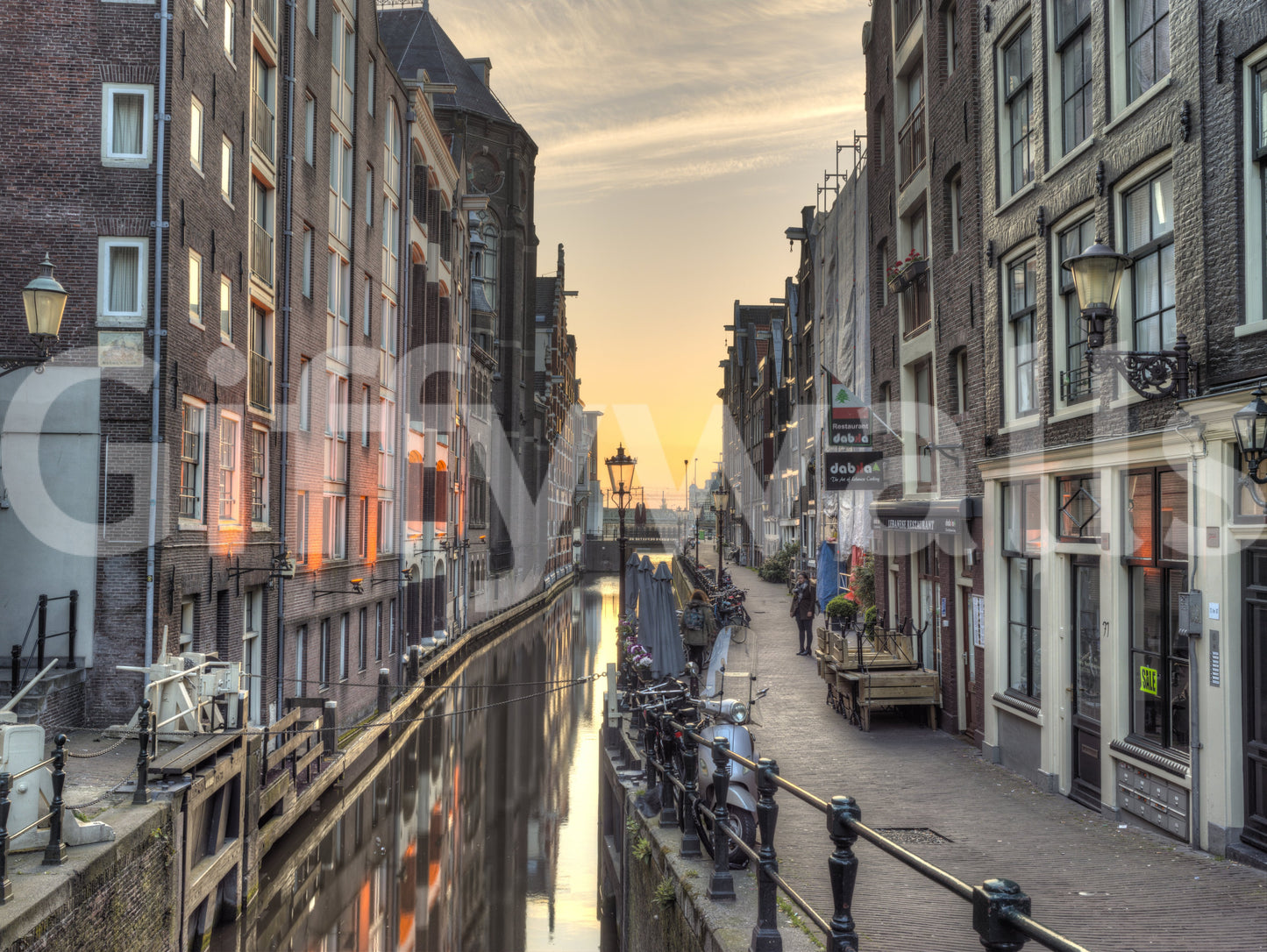 Amsterdam Golden Hour Canal Scene Wall Mural