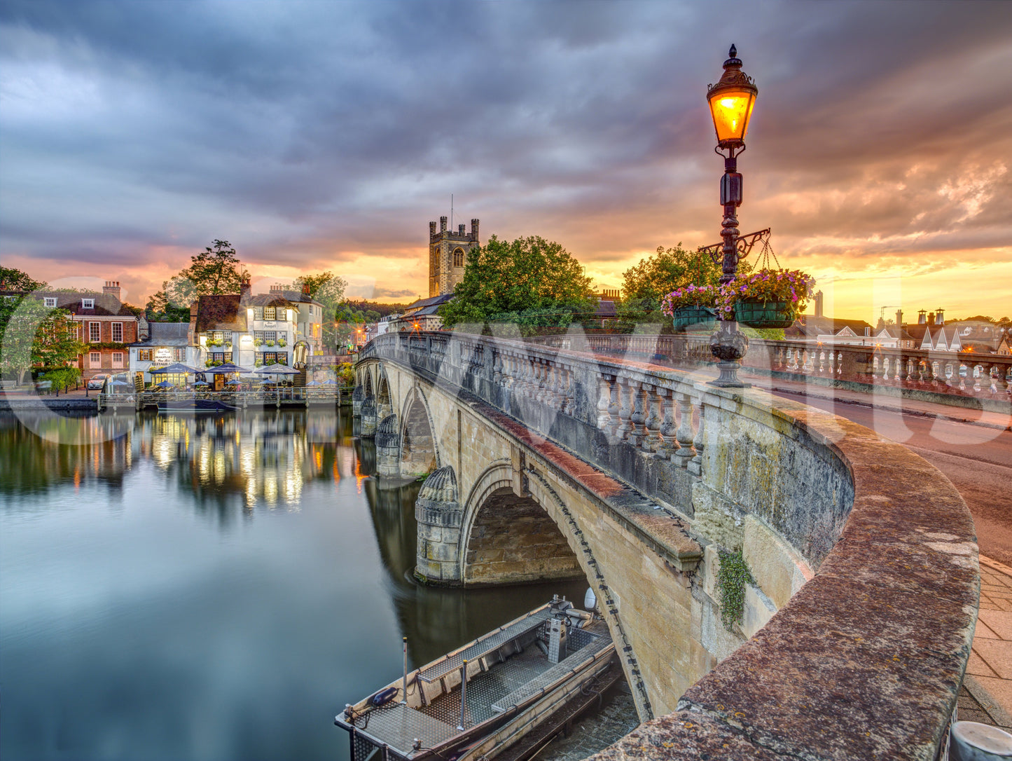 Riverside Town at Sunset Wall Mural