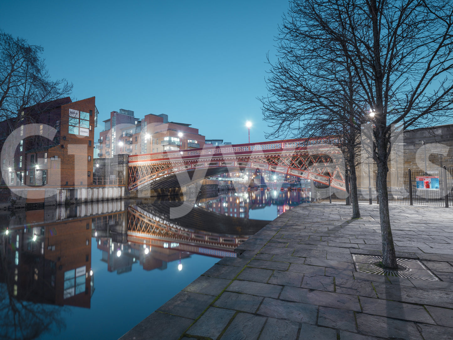 Urban River Reflection Bridge Wall Mural