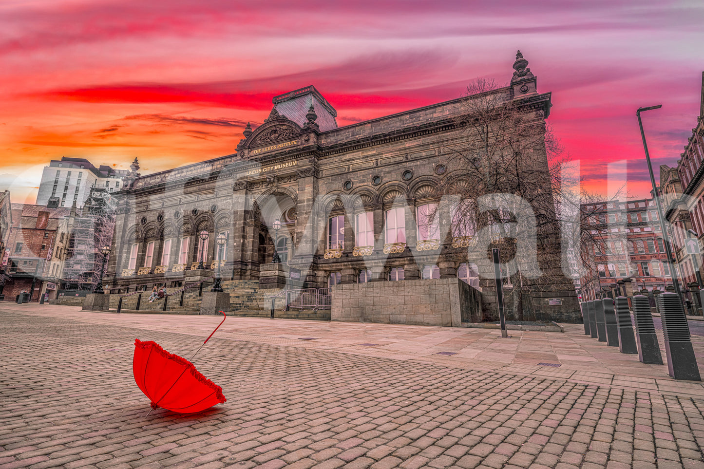 Urban Red Umbrella Sunset Wall Mural