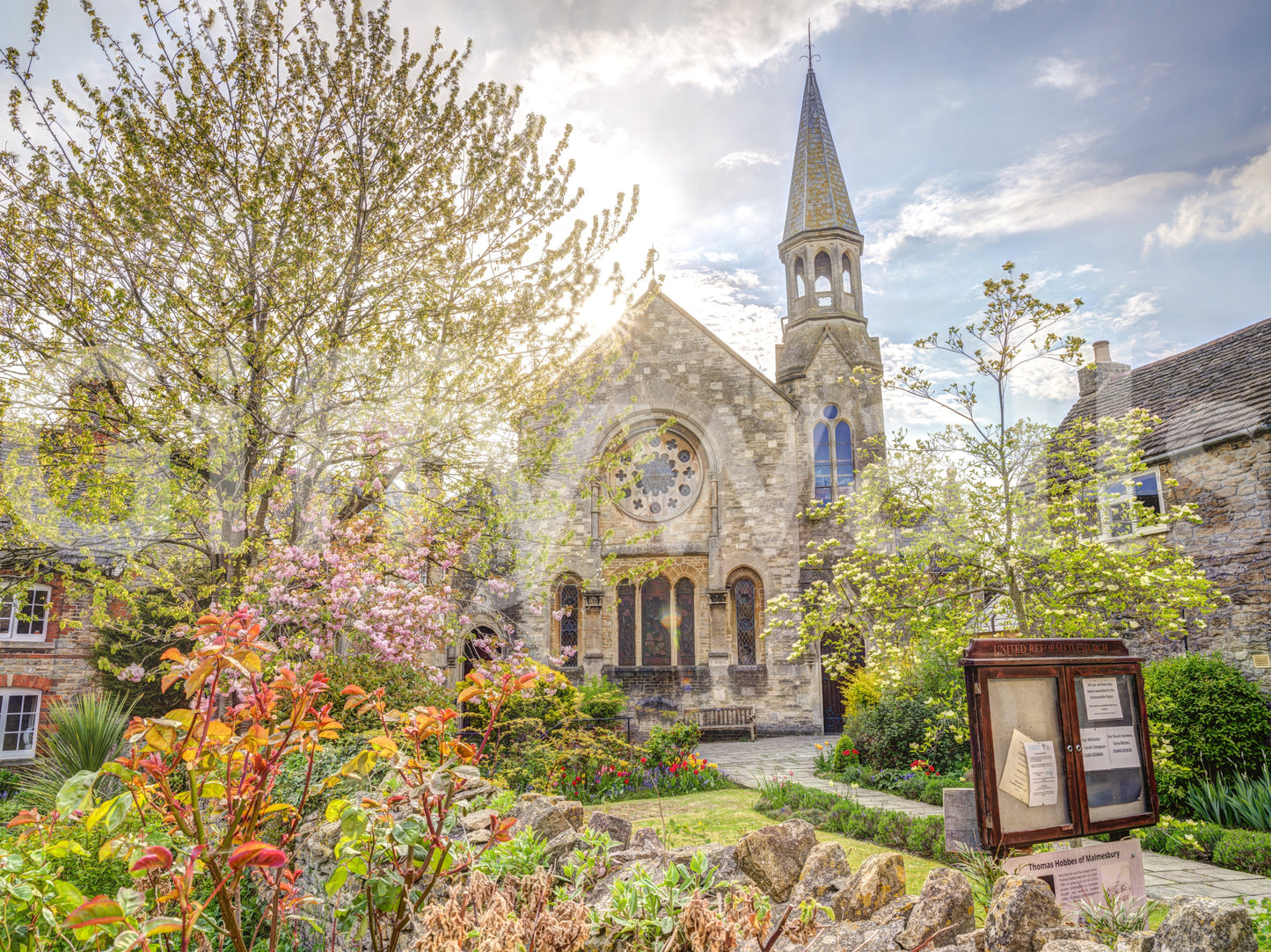 Sunlit English Church Garden Wall Mural