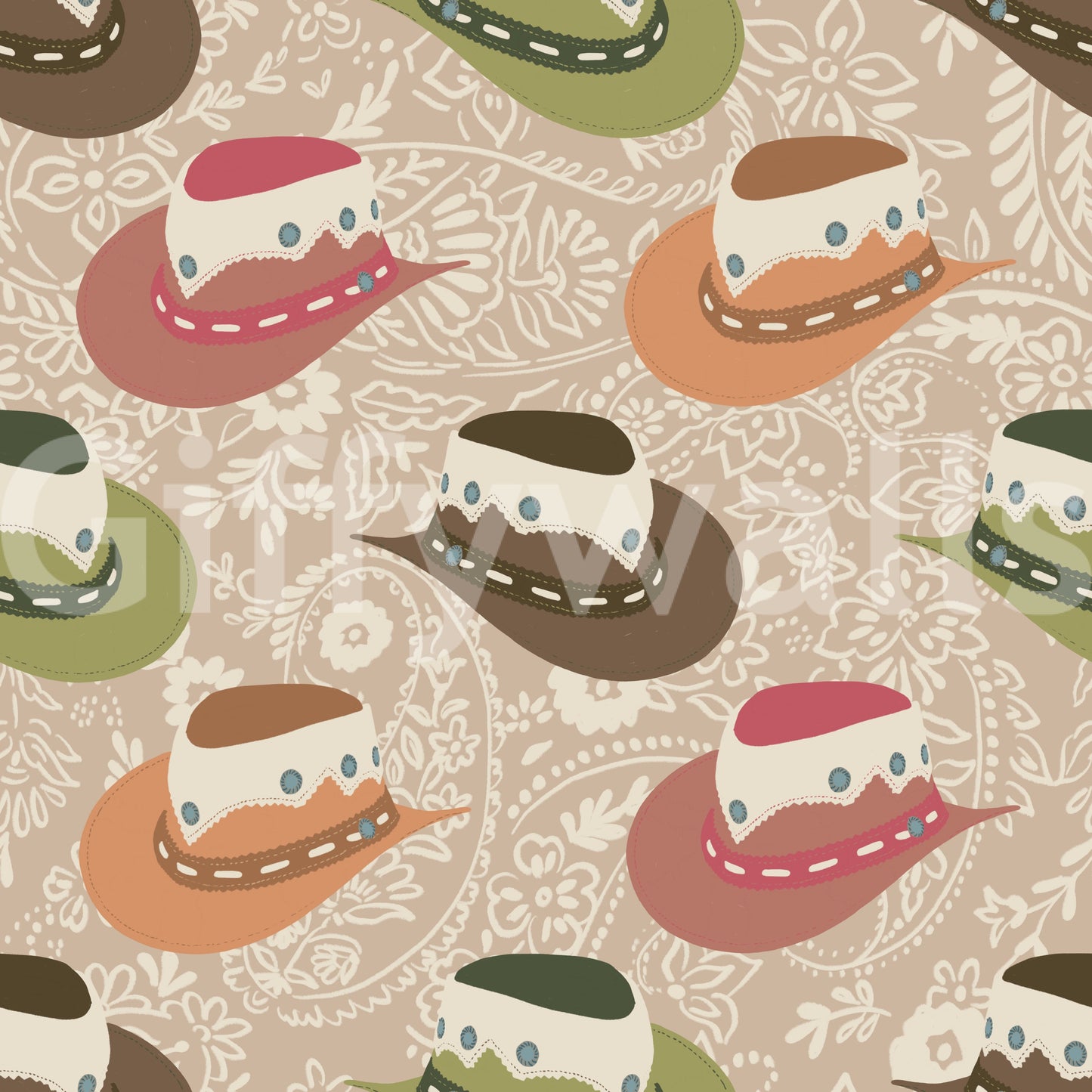 Rustic Western Cowboy Hat Pattern Wallpaper