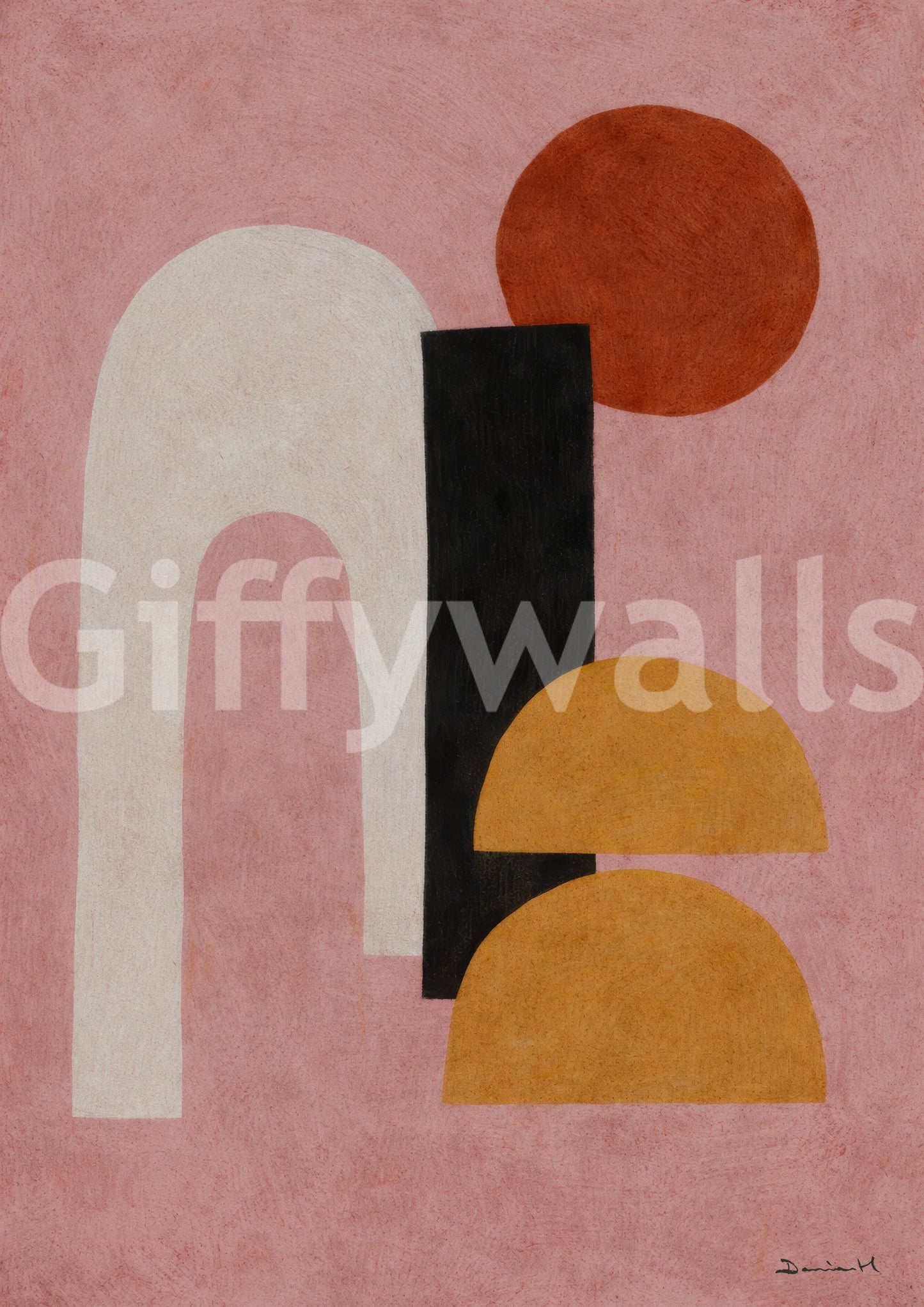 Soft earth tone wall mural with geometric abstract artwork GD11247