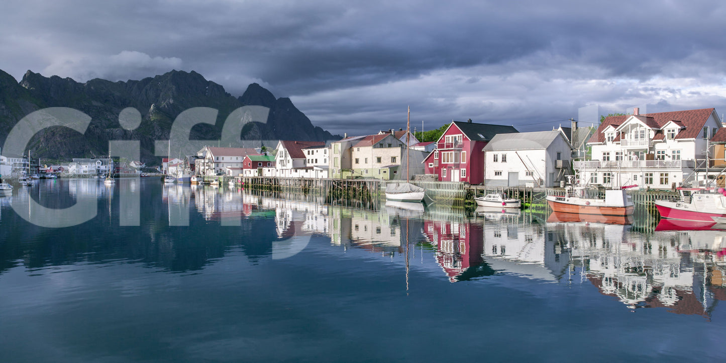 Nordic Mountain Village Waterfront Wall Mural