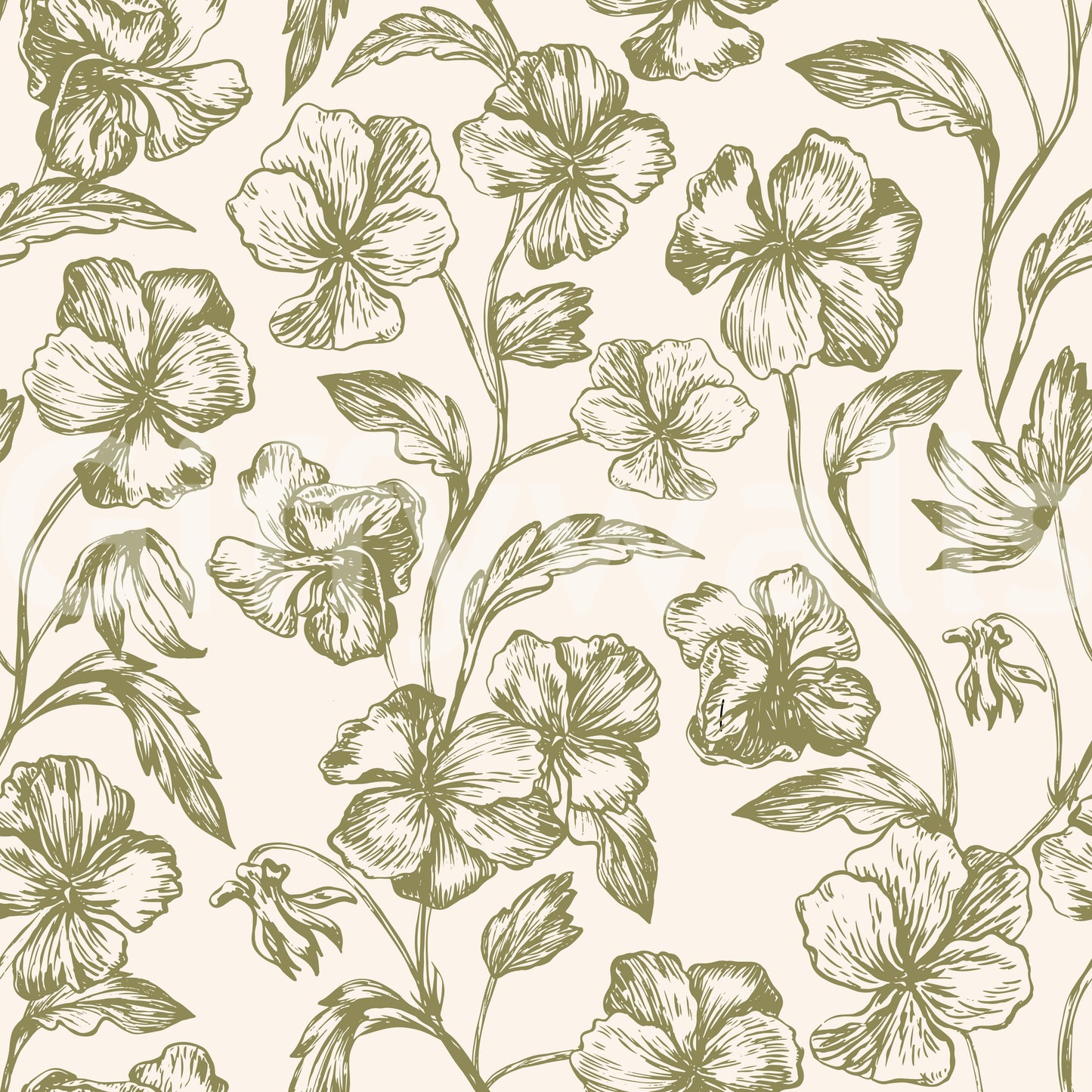 Vintage Botanical Line Art Floral Wallpaper