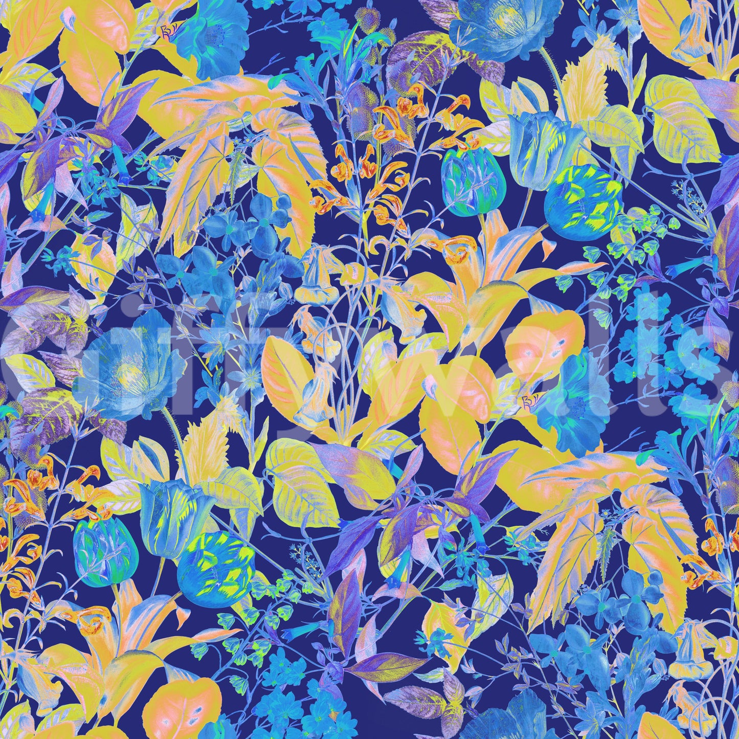 Vibrant Neon Garden Pattern Wallpaper