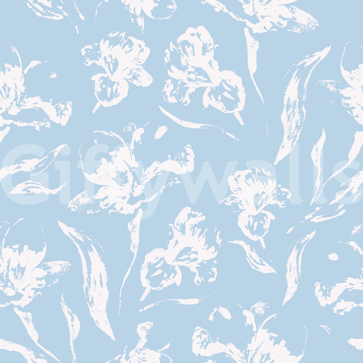 Hand-Drawn Botanical Azure Pattern Wallpaper