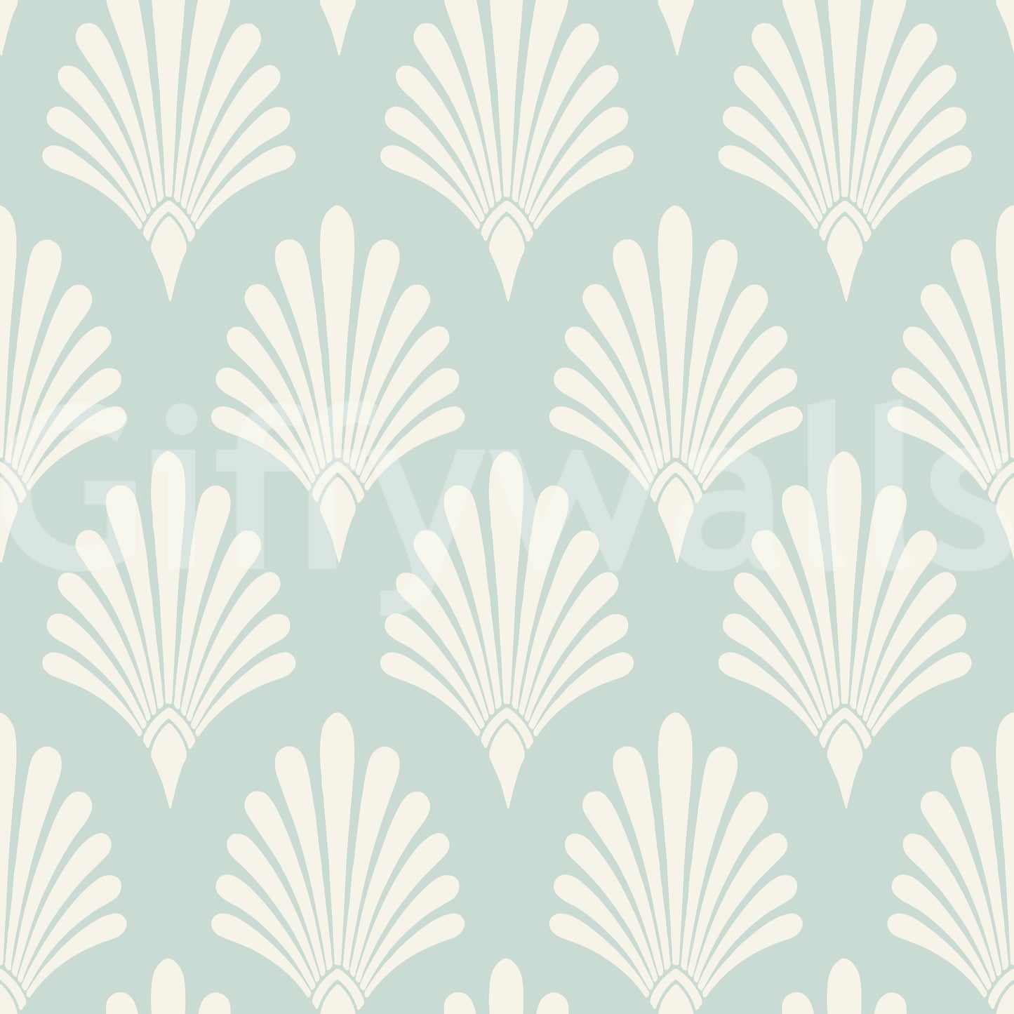 Art Deco Fan Pattern in Sage and Cream Wallpaper