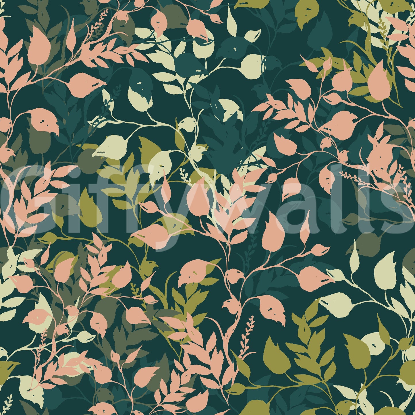 Midnight Garden Botanical Leaf Silhouette Wallpaper