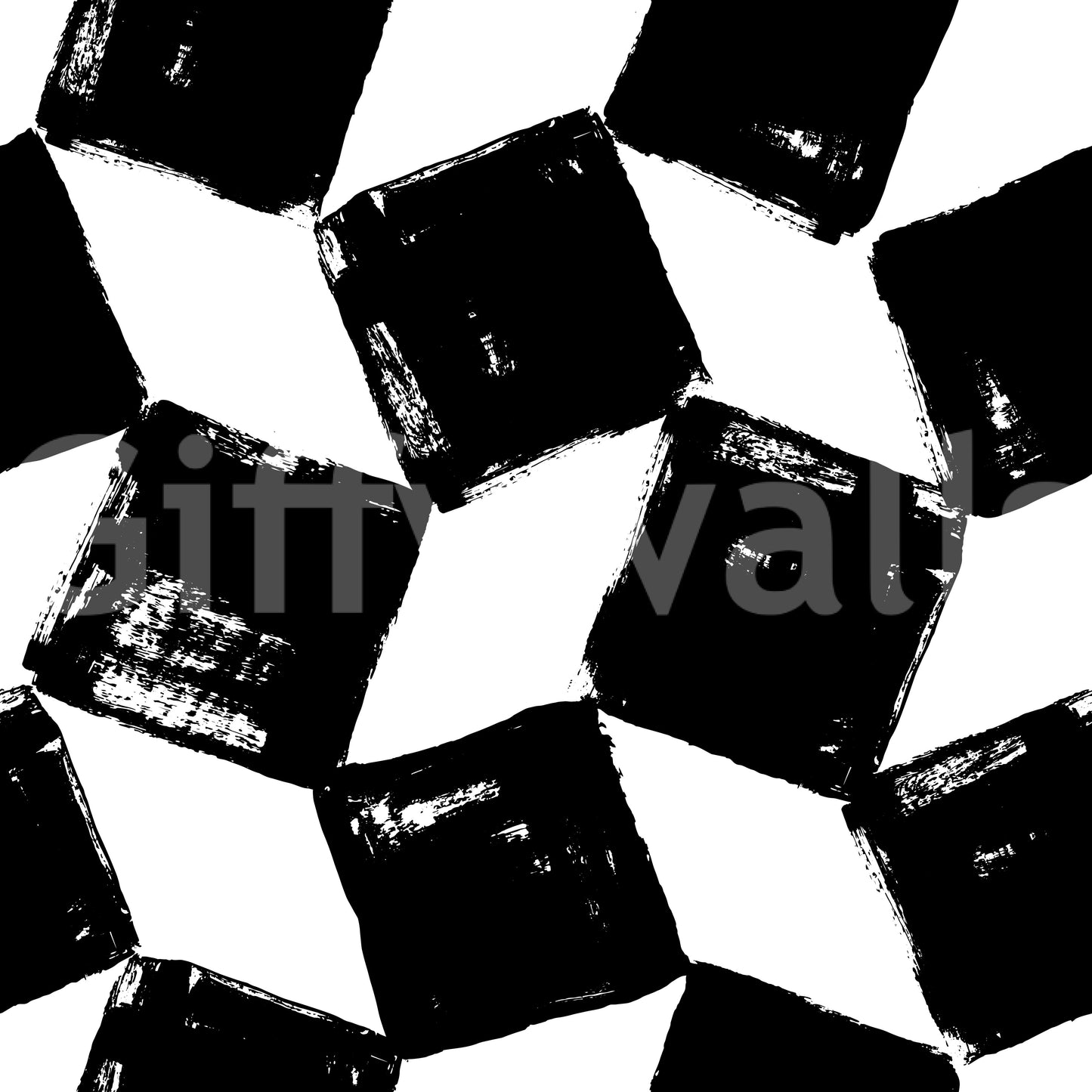 Monochrome Square Brushwork Wallpaper
