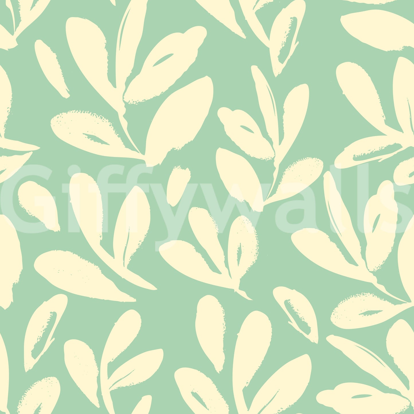 Sage and Cream Hand-Painted Leaf Wallpaper